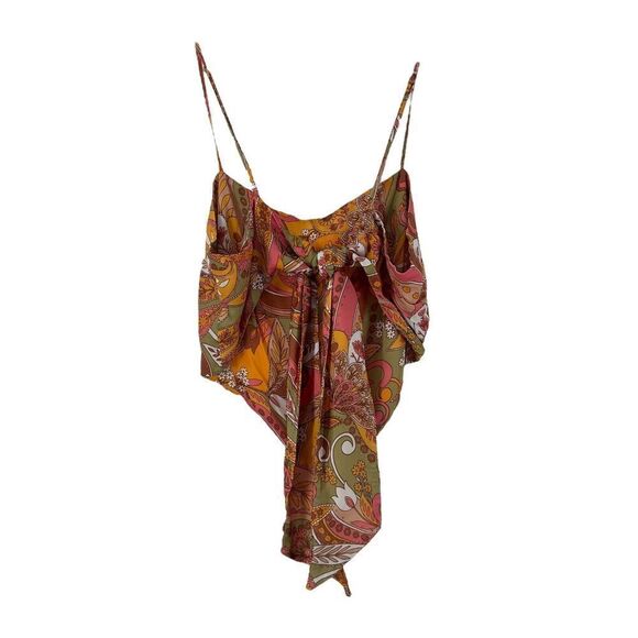 Gianni Bini Bohemian Satin Scarf Crop Top Tie Back XL Paisley Colorful Open Back - Picture 3 of 7